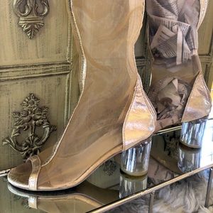 Gold Metallic Mesh GoGo Clear Heel Peekaboo boots